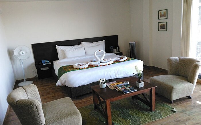 A beautifully decorated room in a resort in Shoghi