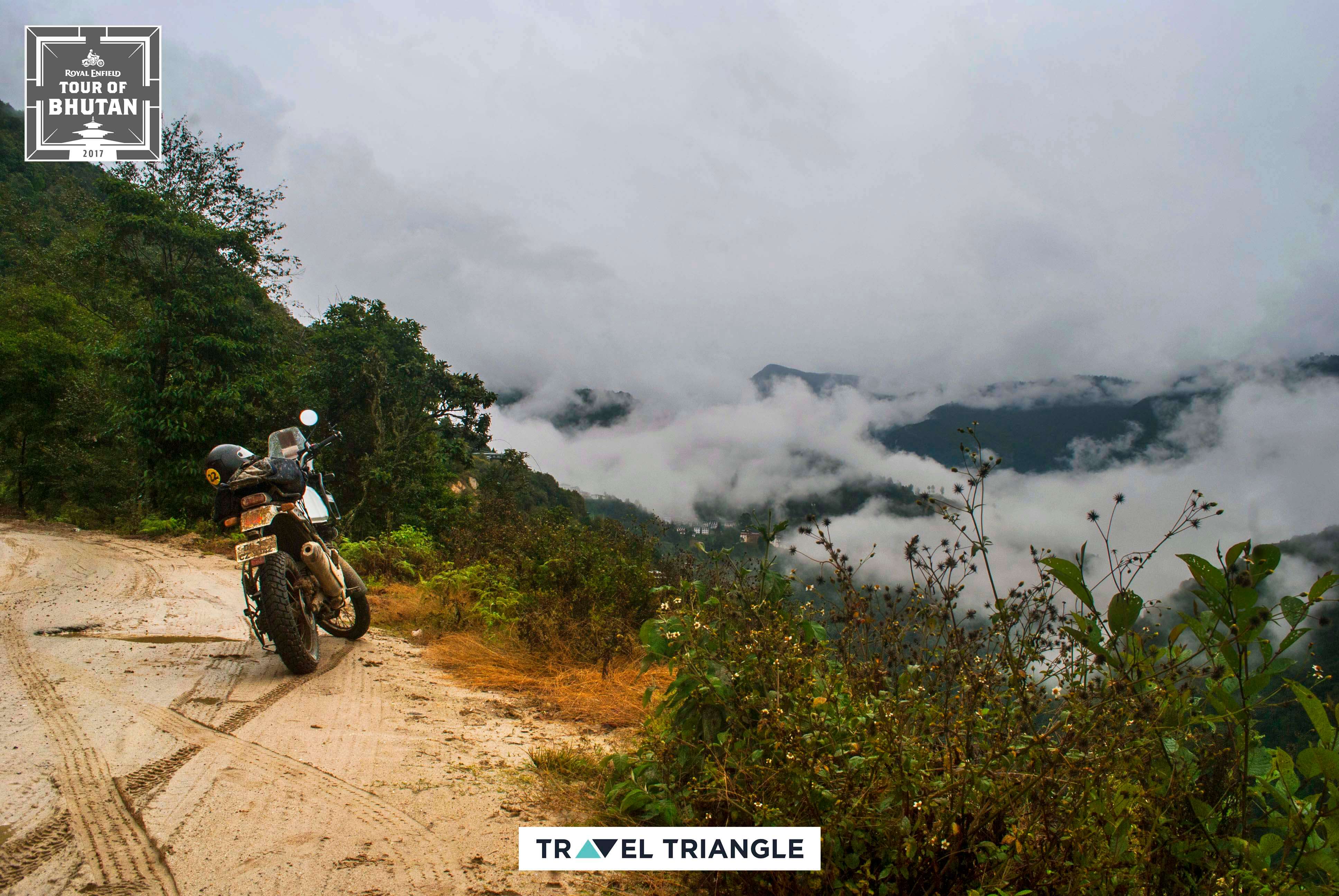 Phobjikha to Bumthang: the RE Himalayan parked on the mountain road