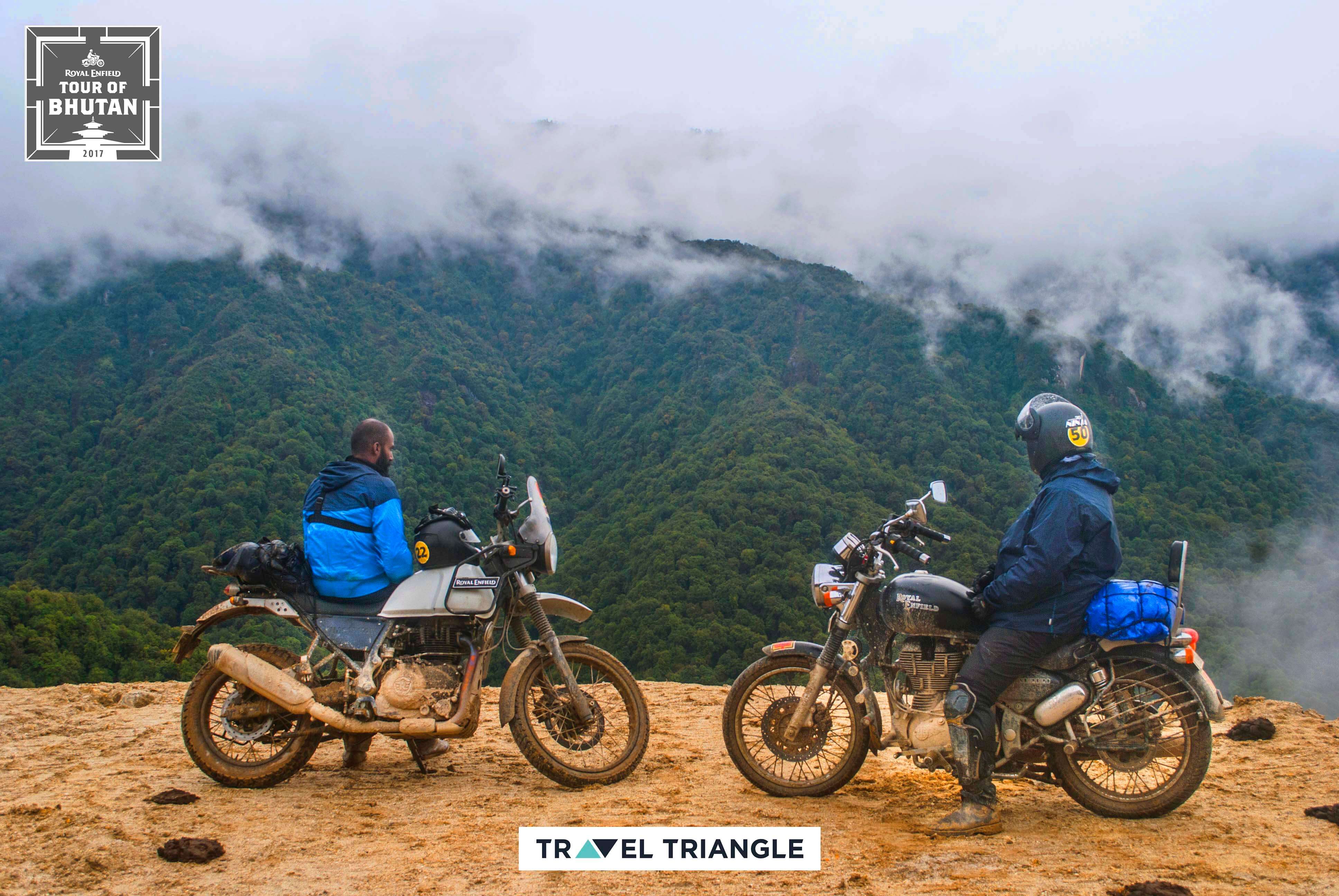 Phobjikha to Bumthang: Siddharth & another rider looking at views