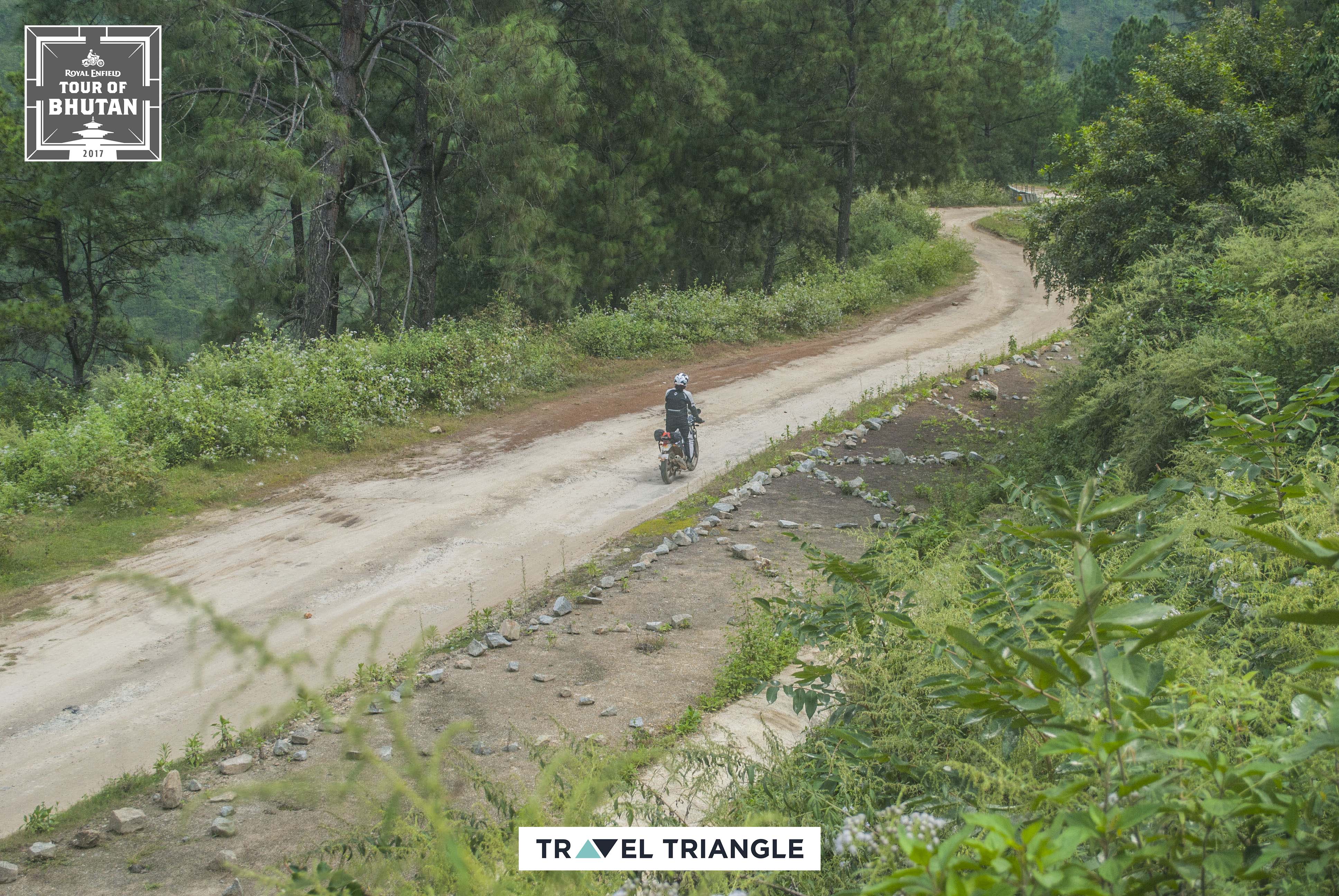 Mongar to Trashigang: top view of a rider riding off