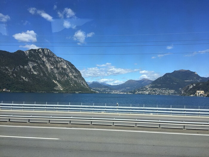 Swiss alps view from train to venice