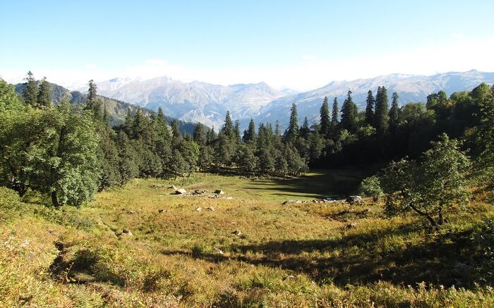 A campsite view en route Lama Dugh Trek on a sunny day