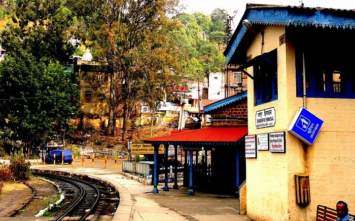 A view of railway station of Dharampur on a bright day