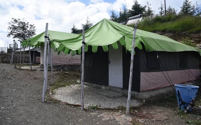 Front view of one of the tents of Snow Trails Camp in Shimla