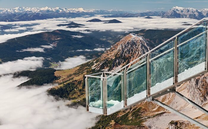 glass platform overlooking beautiful mountains