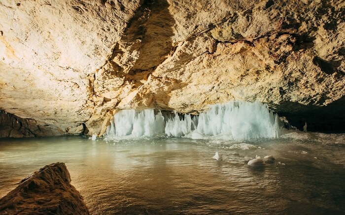 snow inside a cave in austria