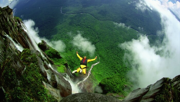 Free fall from the tallest waterfall in the world