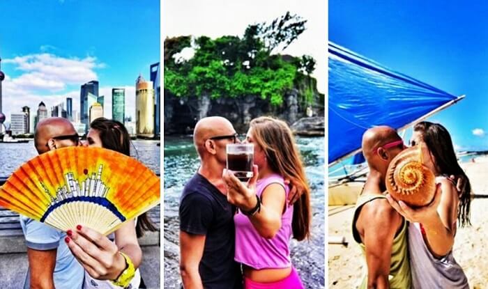 Couple kissing in public around the world