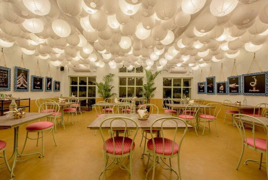 the beautiful decor of a cafe in bangalore