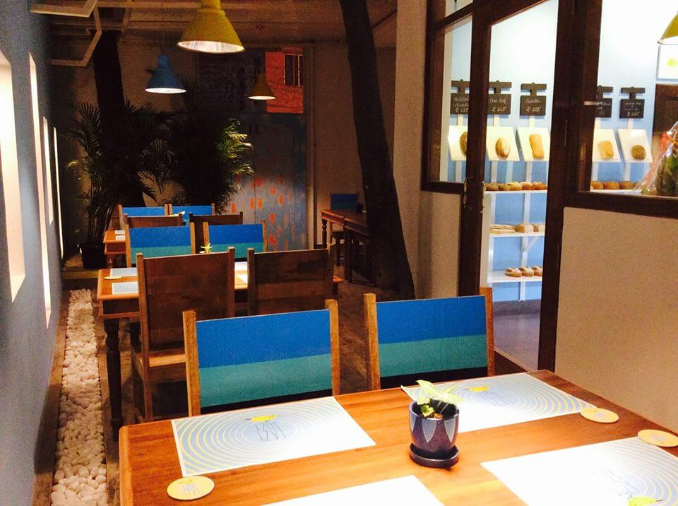 blue decor of Lazy Suzy cafe in Bangalore
