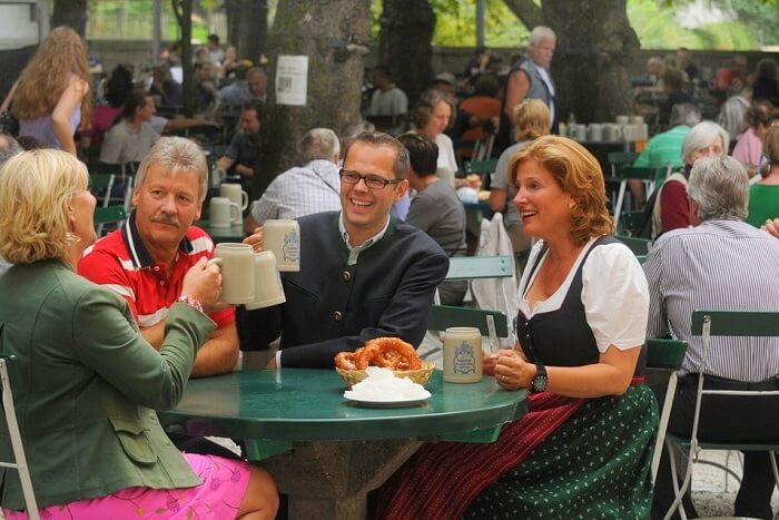 Chug beer in the Mullner Brau Beer garden salzburg
