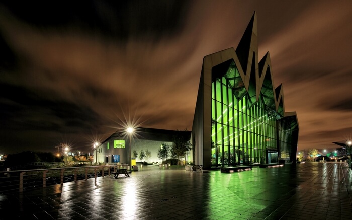 The Riverside Museum in Glasgow at night