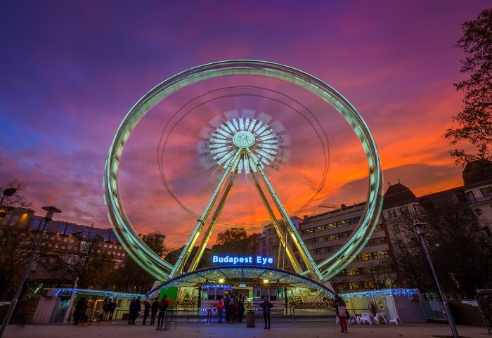 Enjoy a ride on the lit Budapest Eye Ferris Wheel hungary