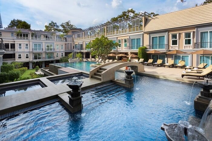 Pool view of the hotel