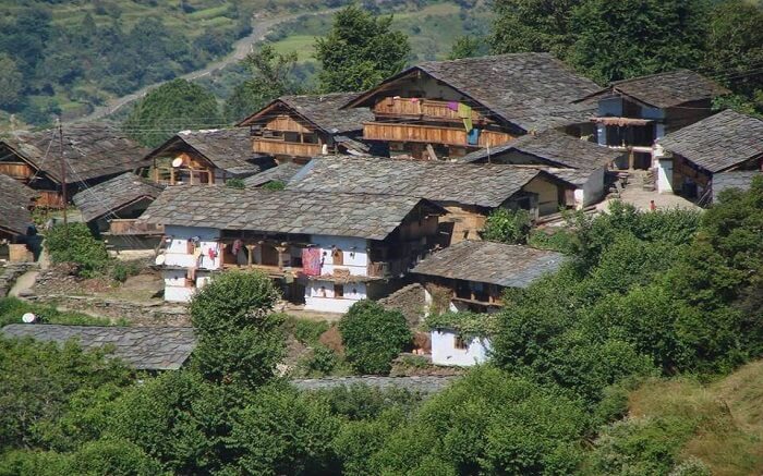 Uttarakhand slant roof homes in Mandal