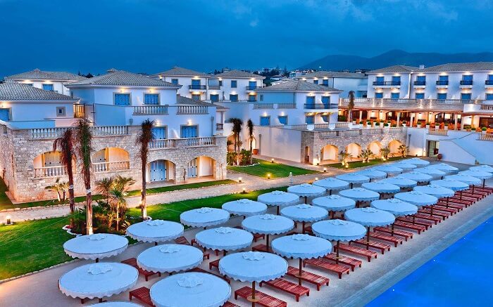 a gorgeous resort with so many sundecks on the beach