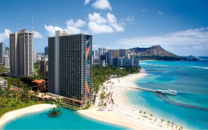 the tall building of Hilton on the gorgeous beach