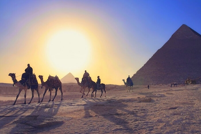 Camel ride into the sunset at Giza