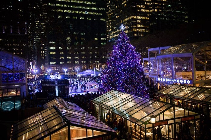 Beautiful view of winter village in Bryant Park