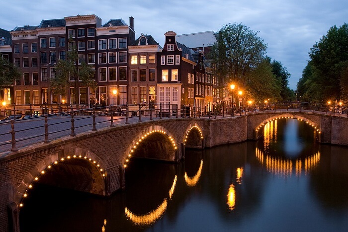 city lights during dusk
