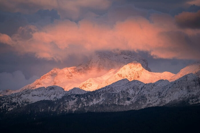 First snow on Mount Triglav in the Julian Alps
