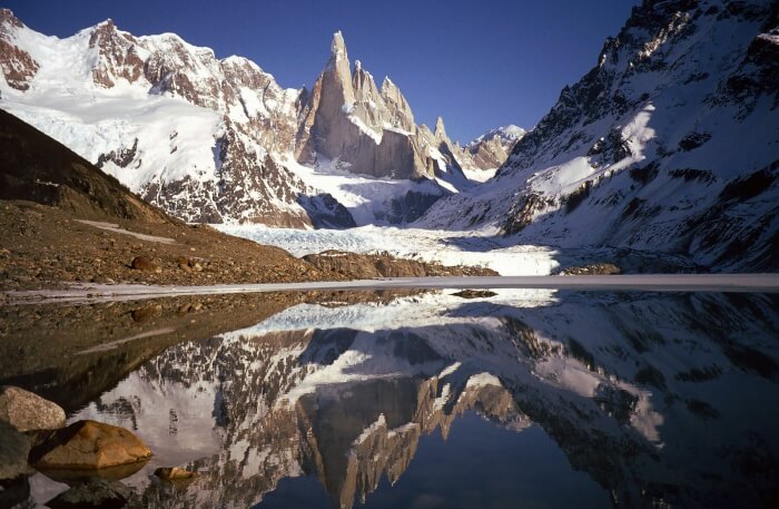 Beautiful snow Mountain reflection on water