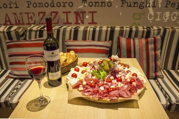 delcious food served with wine