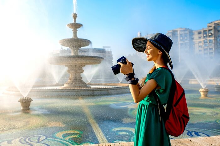 A girl with a camera in Bucharest